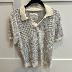 Hollister Textured Knit Polo Top – Cream, Size XS